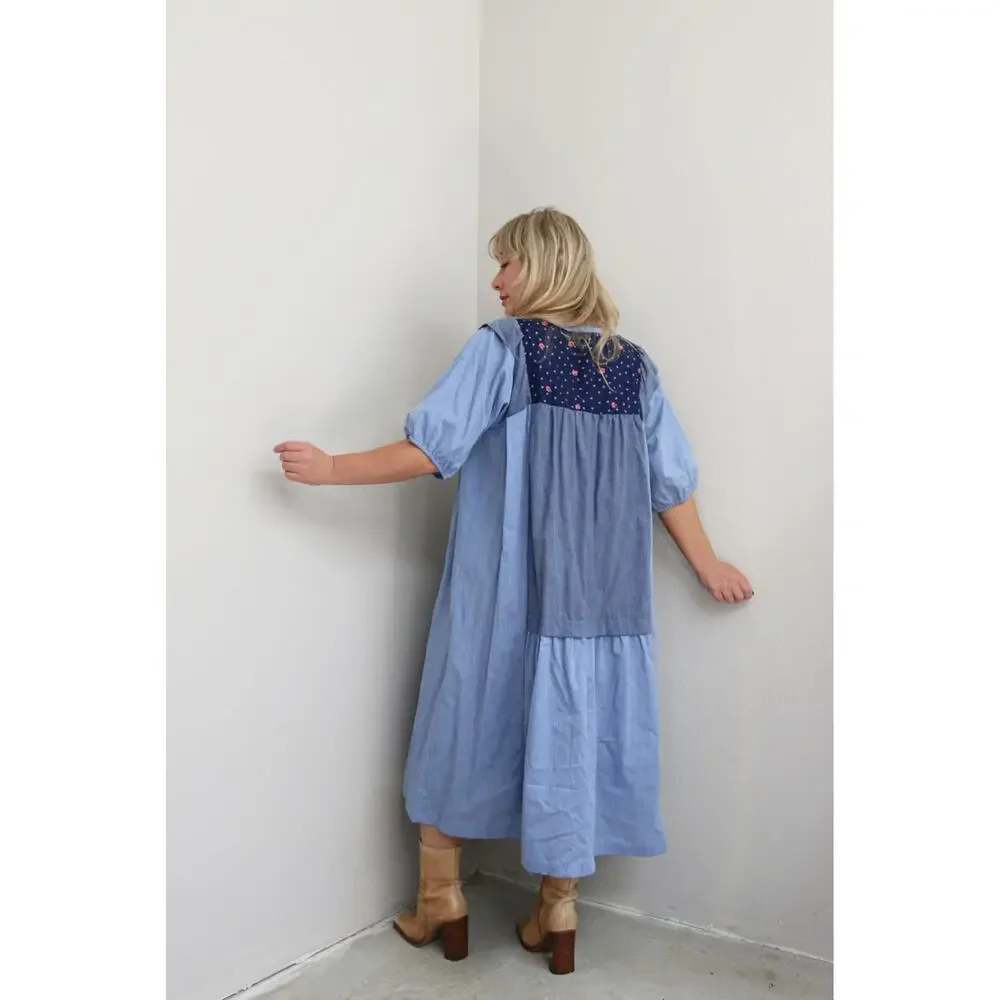 1970's Vintage Chambray Prairie Tent Dress ~Women's Ones Size Fits Most XS SM MD - Picture 7 of 10